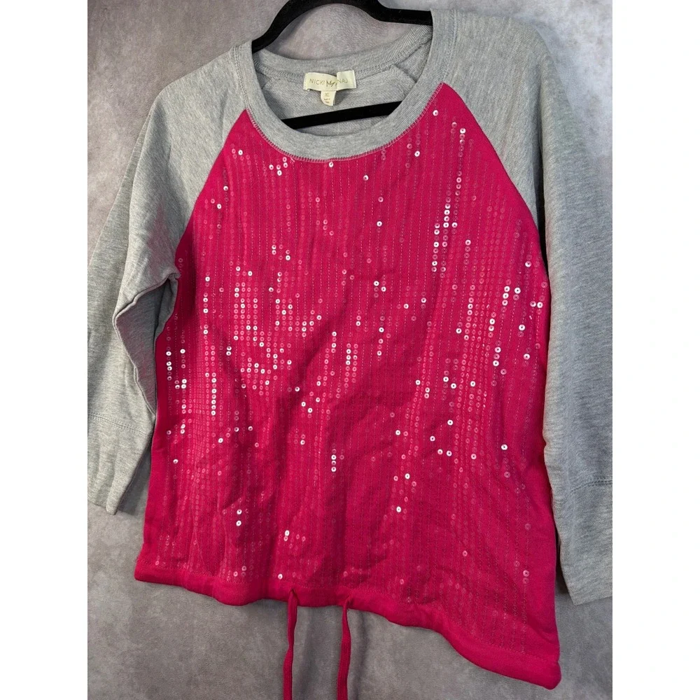 NWT Nicki Minaj Gray Pink‎ Sequin Raglan Sleeve Drawstring Sweatshirt Size XL